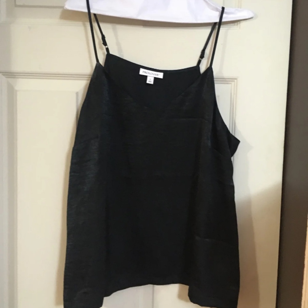 Black satinish v neck cami top w/adjustable straps